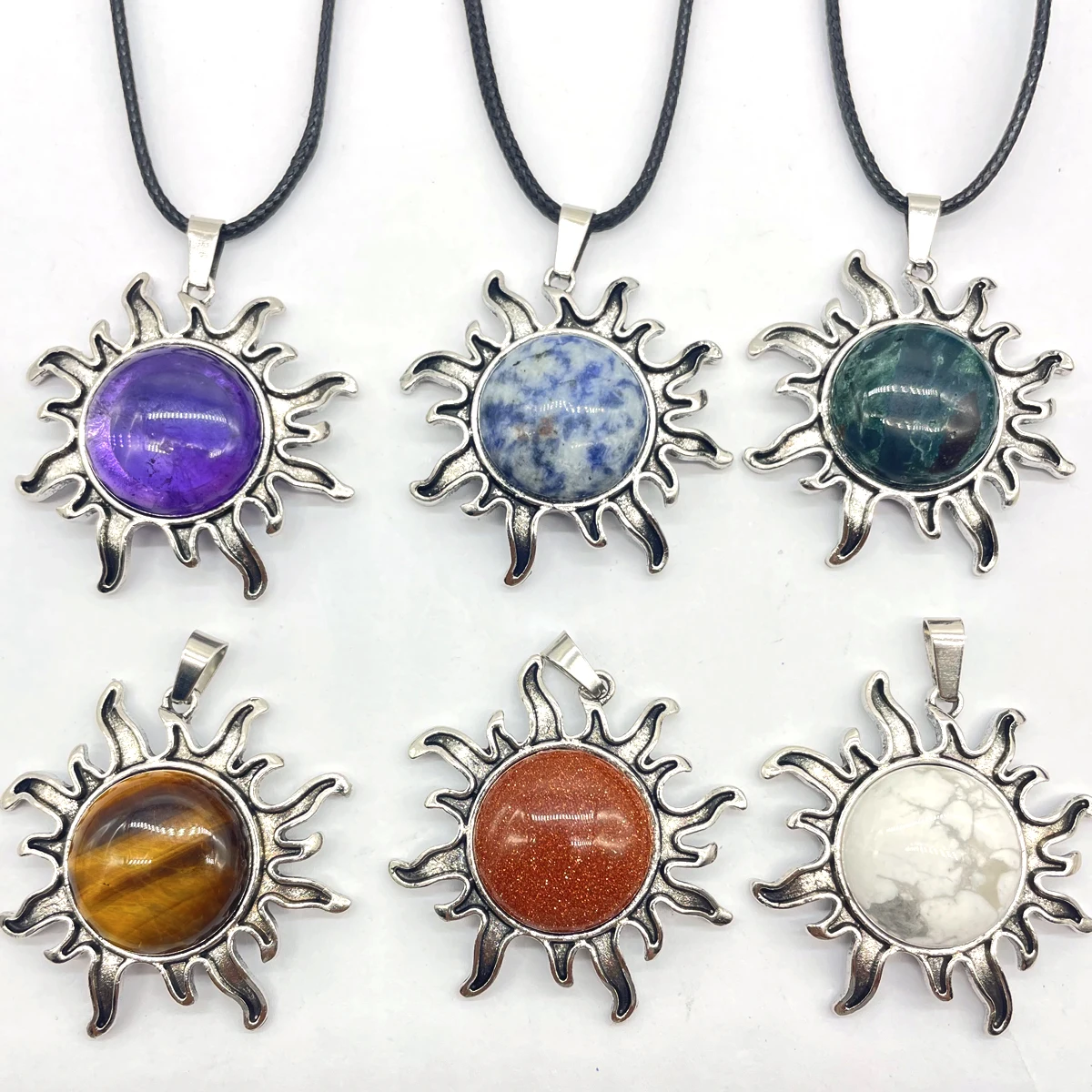 Natural Gem stone Quartz Crystal Opal charms Sunflower alloy pendants for DIY jewelry making necklace accessories Gift 1pcs view 2