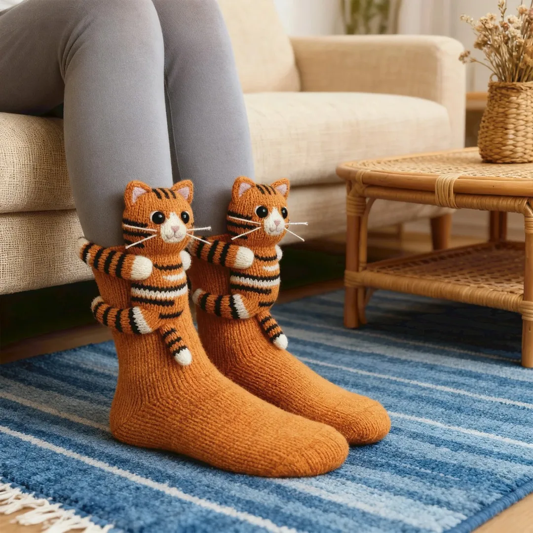 

Funny Animal Knit Warm Plush Socks for Christmas Adult Foot Socks 3D Cute Creative Floor Socks Autumn And Winter Home Socks