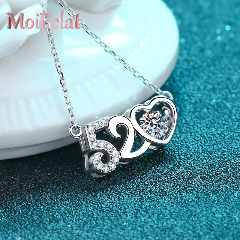 0.5 Carat Moissanite 520 Love Pendant Necklaces for Women, Platinum PT950 Signature Twisted Chain Fine Jewelry Valentines Gift