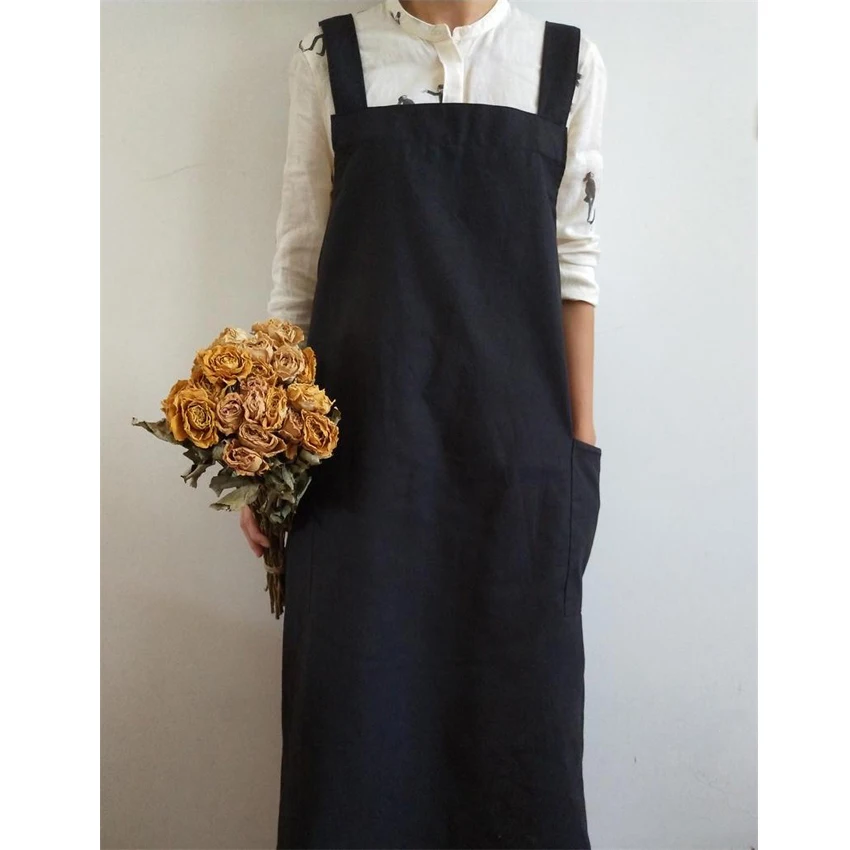 Cotton Linen Aprons For Woman Unisex Women Man Kitchen Apron  Commercial Restaurant Home Bib Delantal Cocina Cleaning Apron