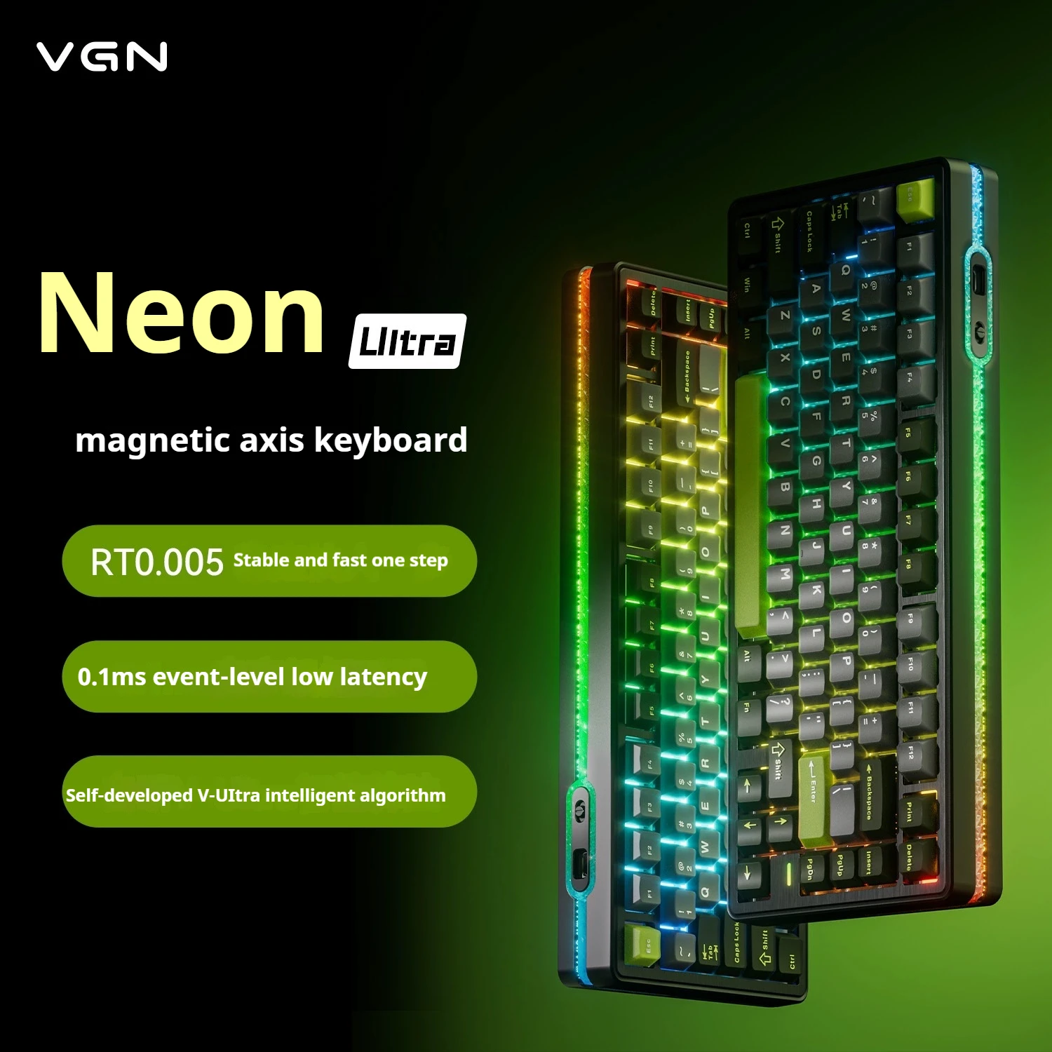 

VGN Neon HE pro ULTRA Mechanical Keyboard RGB Gaming with Tri Mode RT0.005 Aluminium Alloy Hot Swap 8+8k Magnetic Switch Gift