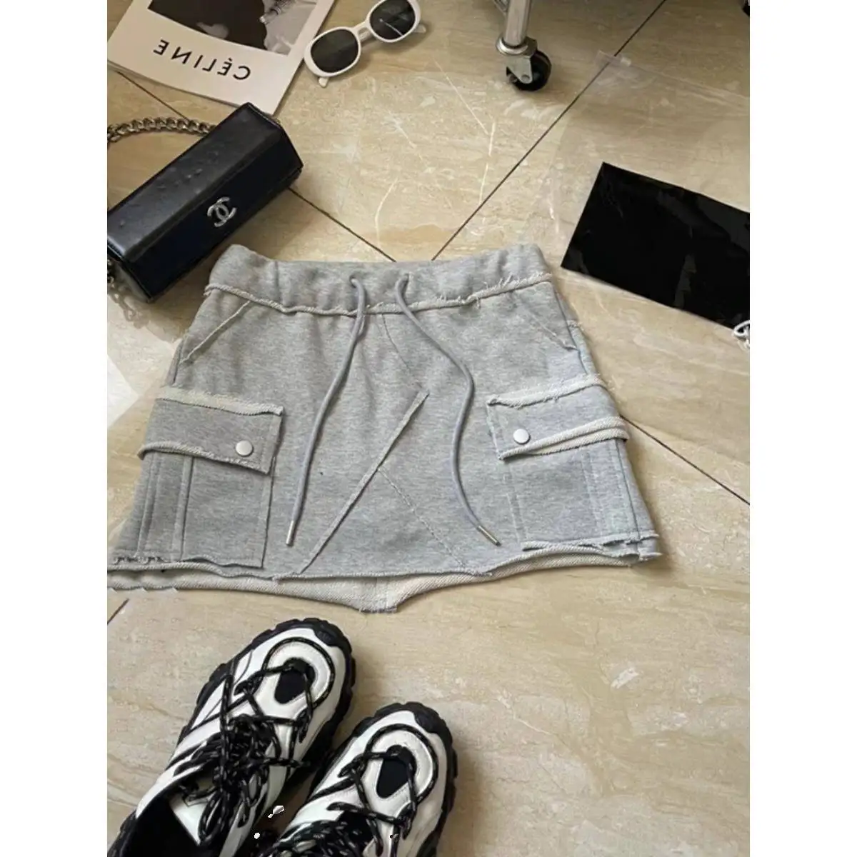 Gyaru Rok Leuke Cargo Minirok Zachte Badstof Zakken Kant Korte Rok voor Vrouwen Tiener-meisje Lente Zomer Y2K Acubi Outfit