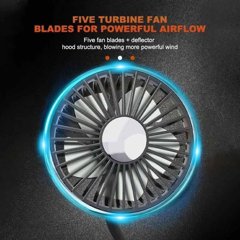 KMIND Car Cooling Fan 360 Adjustable Dual Head Car Fan Low Noise Automotive Electric Fan Type C Charge for Dashboard RV Truck