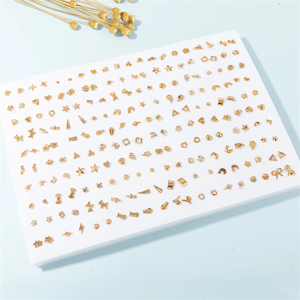 100Pairs/SET Gold Color Heart Star Bowknot Small Stud Earrings Set For Women Animal Fish Dog Plastic Earring Set Jewelry Gifts