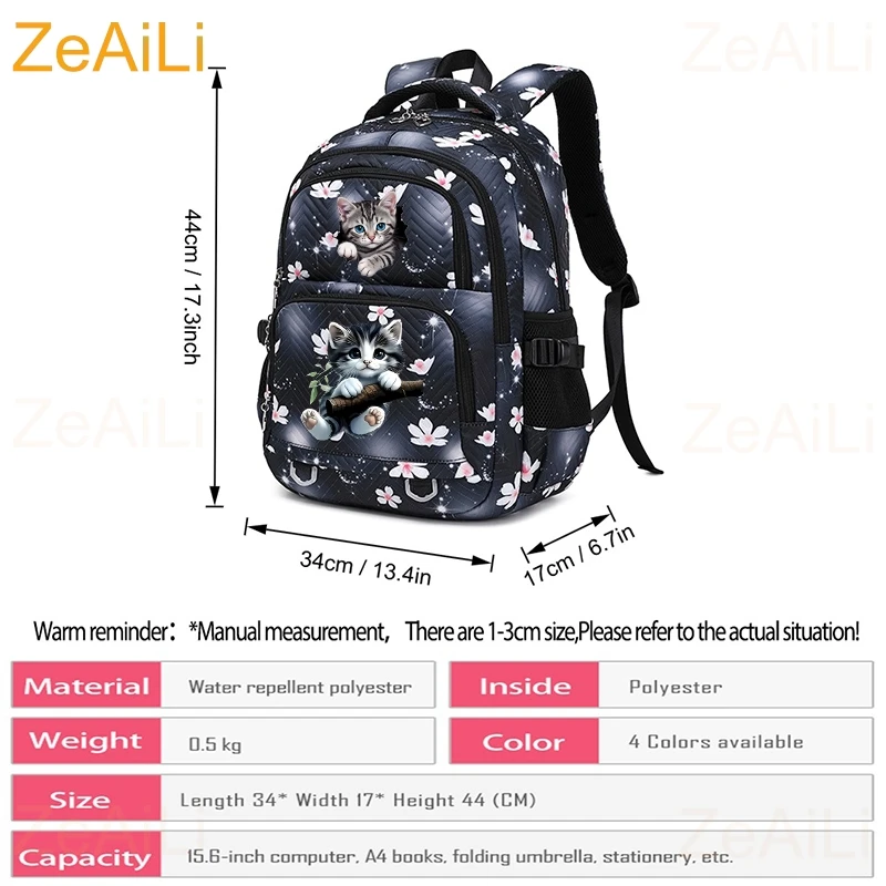 Cute Kitten with Bright Blue Eye Cat Casual Waterproof Backpack Female Travel Bag Schoolbag for Teenage Bookbag Mochila