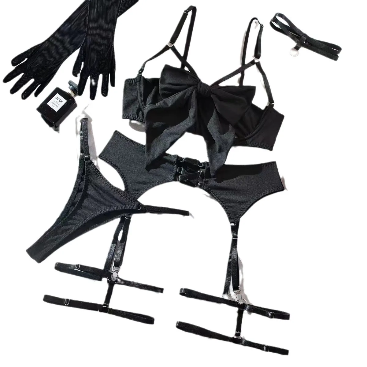 Lingerie Reggiseno aperto Set di biancheria intima di seta Porno senza censura Sensuale Intimo Giarrettiera Perizoma Abiti sexy