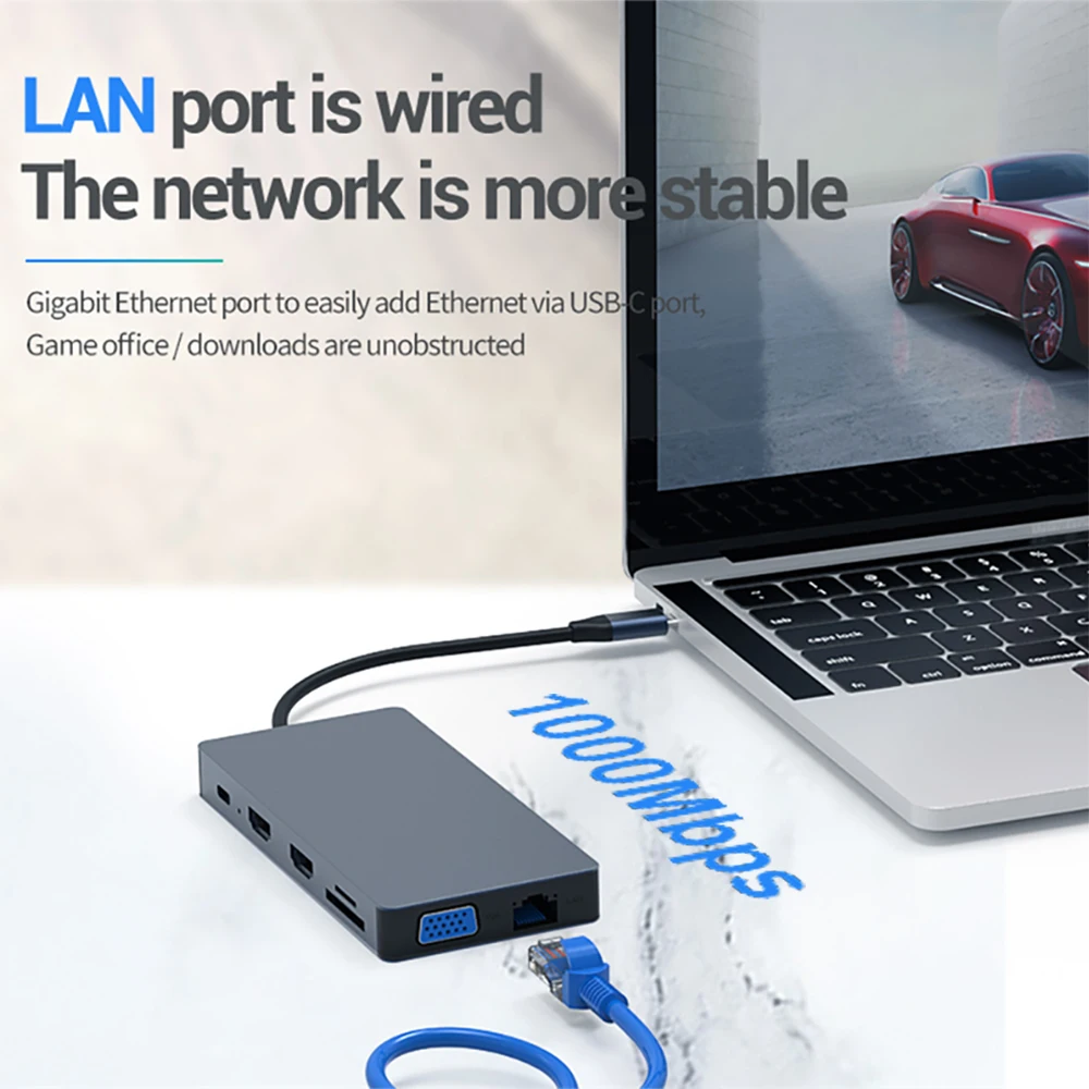 محطة إرساء USB C ، محور HDMI مزدوج ، 4K ، 60Hz ، نوع C إلى 1000M ، RJ45 ، PD 100W ، USB 3.0 ، محول للكمبيوتر المحمول ، ماك بوك اير برو