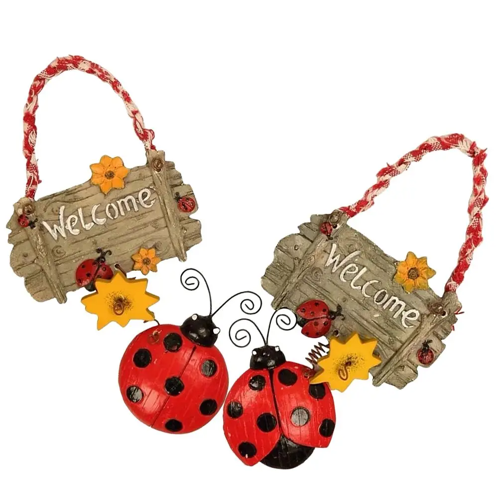 Resin Ladybug Welcome Sign Sunflower Door nament Decor Pendants for Home Party Festivals Hanging Wall Rustic