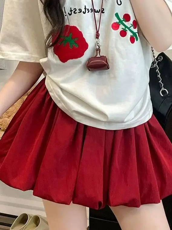 Korean Style High Waist A-Line  Skirt Women's Summer New Slimming Versatile Fluffy Bloom Short Skirt for Small Figures