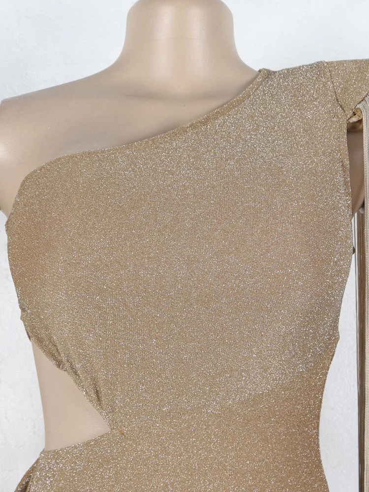 Kricesseen Vestido sexy de fiesta con un solo hombro y purpurina para mujer con borlas y bodycon para eventos de noche/club