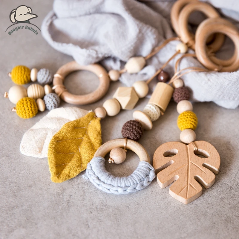 1Set Play Gym Wood Sensory Mobile Rattle Baby Toys Nordic Room Decoration Gift Infant Photography Prop Baby Rattles for Stroller