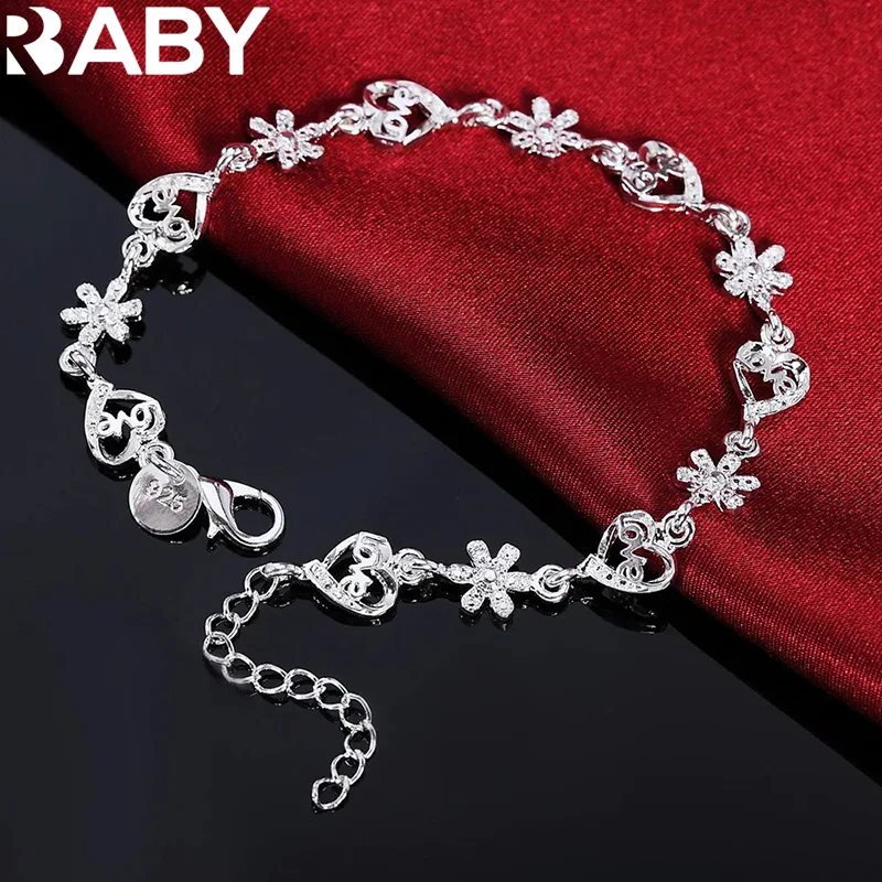 

Hot fine 925 sterling silver Bracelet Fashion crystal romantic heart flower chain for woman wedding accessories designer jewelry