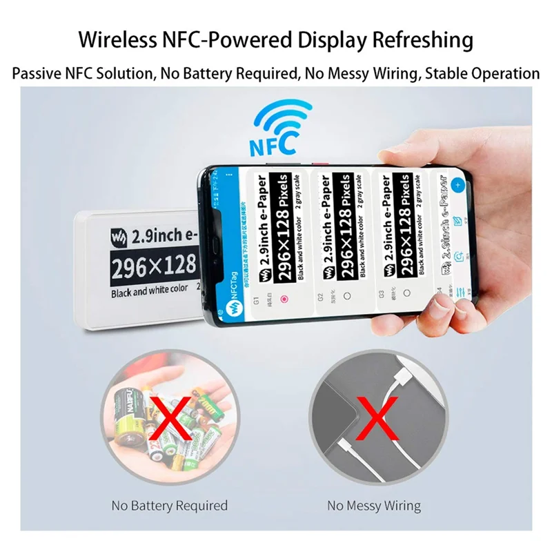 A29F-Waveshare 2,9 Zoll kabelloses NFC-betriebenes Epaper Eink E Paper E-Ink-Display-Modul für mobile Android-App, keine Batterie