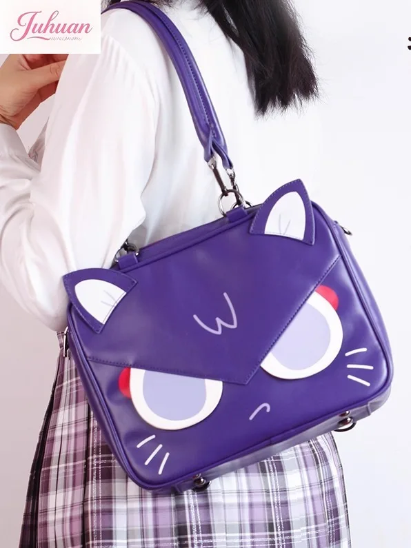 الأصلي الأرجواني عرض كوميدي كوس Lta حقيبة الكرتون القط مربع سعة كبيرة كلية نمط مزدوج الكتف Crossbody الألم حقيبة الإناث