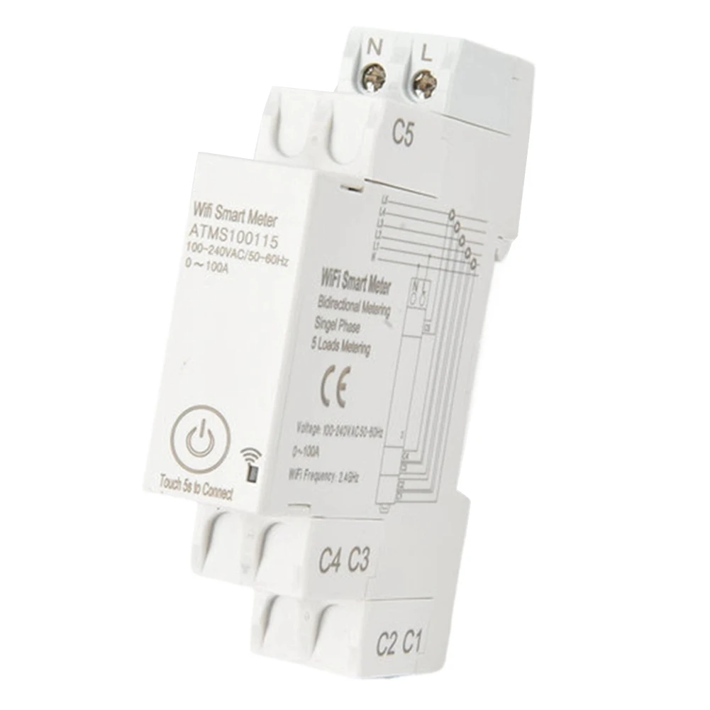 Smart WiFi Single-Phase Meter 100A Max Current 100-240V AC 50/60Hz with 5 for Forward Reverse Energy Measurement