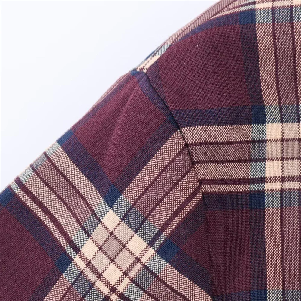 2025 Winter New Product Women's Fashion Leisure Versatile Flip Collar Long Sleeve Leather plaid Pilot Jacket Coat