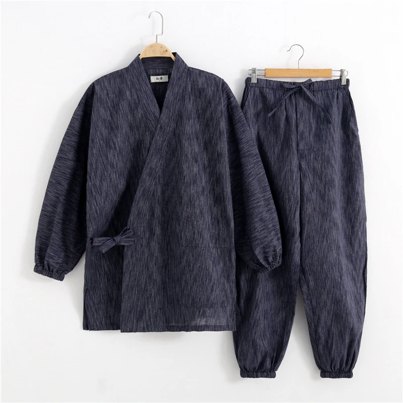 Kimono Pajamas Japanese 100%Cotton 2PCS Set Yukata Japan Style Samurai Men Ninjya Monk Home Wear Chef Gardening Workwear