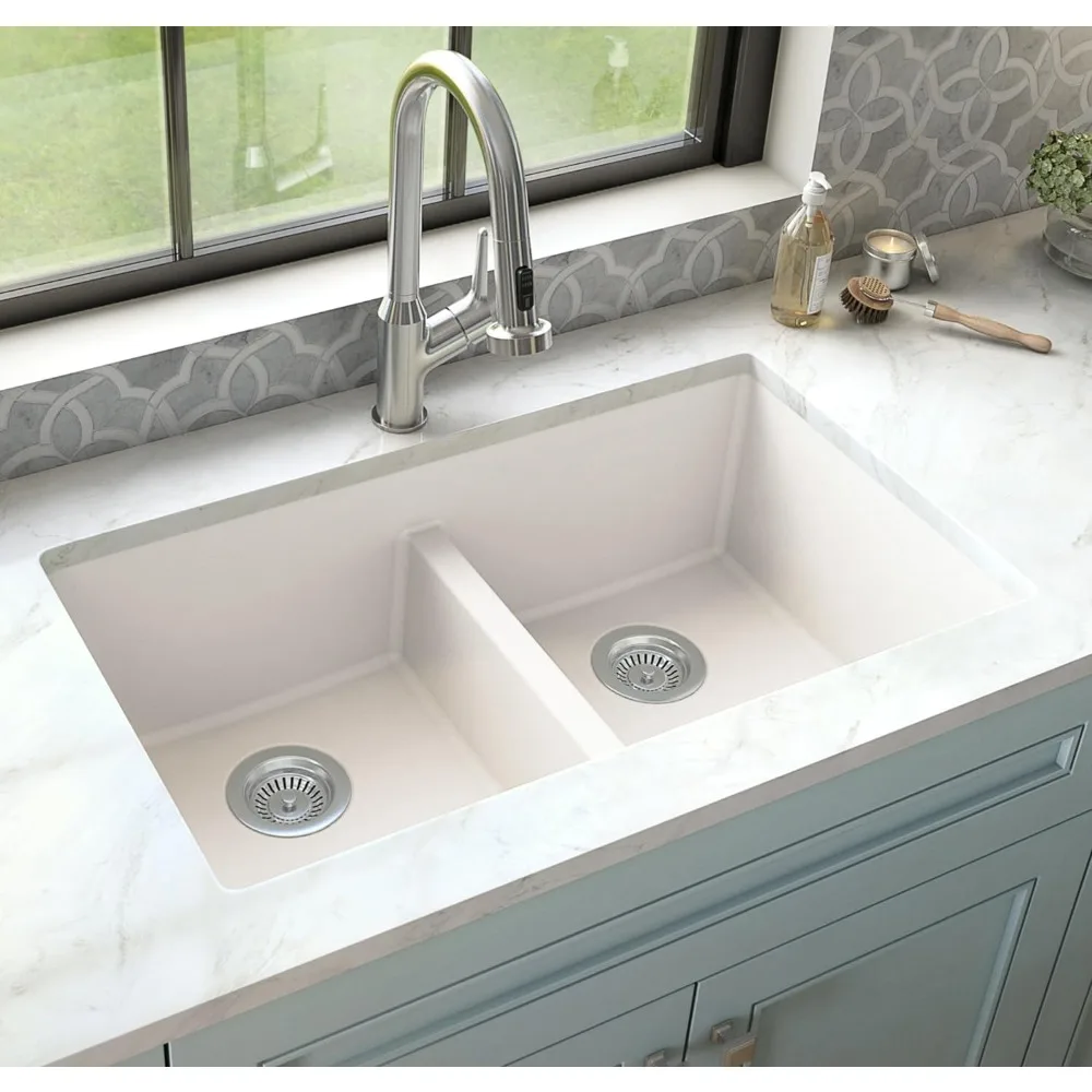 

Karran QU-810 32" Undermount Double Equal Bowl Quartz Kitchen Sink in White