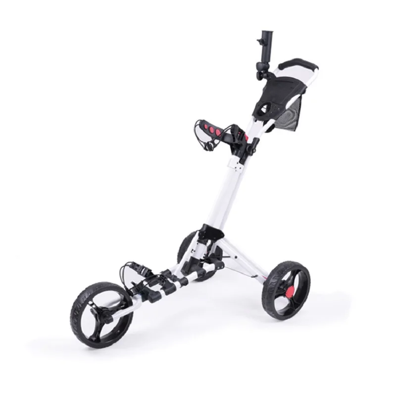 Golf Push Cart Swivel Foldable 3 Wheels Pull Cart Golf Trolley with Umbrella Stand Golf Cart bag carrier