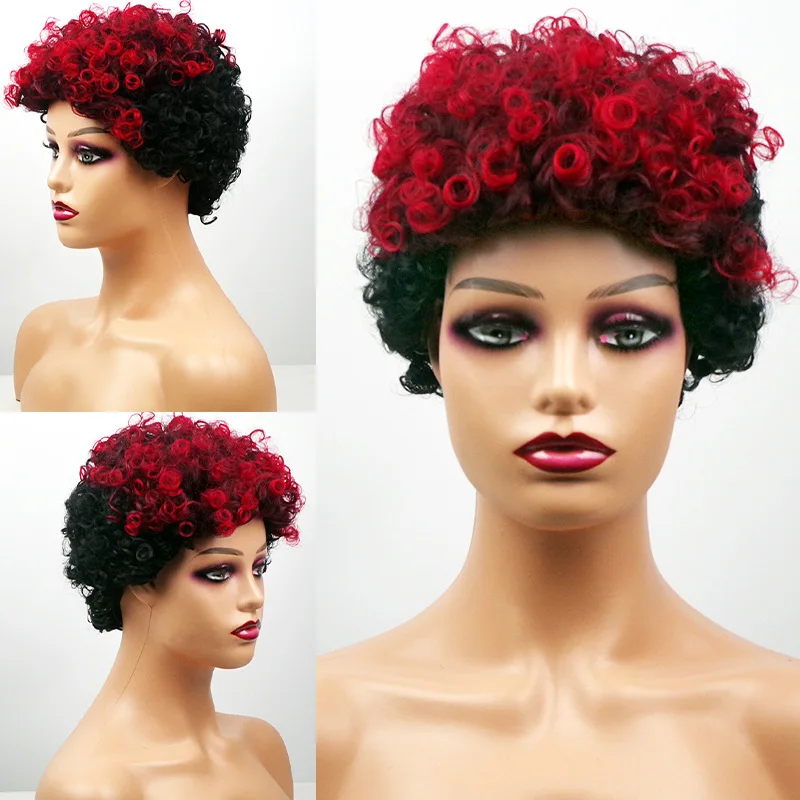 أزياء المرأة الأفريقية قصيرة الاصطناعية الأوروبية والأمريكية الصغيرة شعر مستعار مجعد قبعة الباروكات الشعر #2