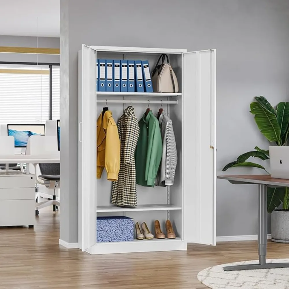 

Metal Clothing Storage Locker w/Shelves & Hanging Rod, 72"Steel Wardrobe Cabinets for storing clothing, sports equipment & shoes