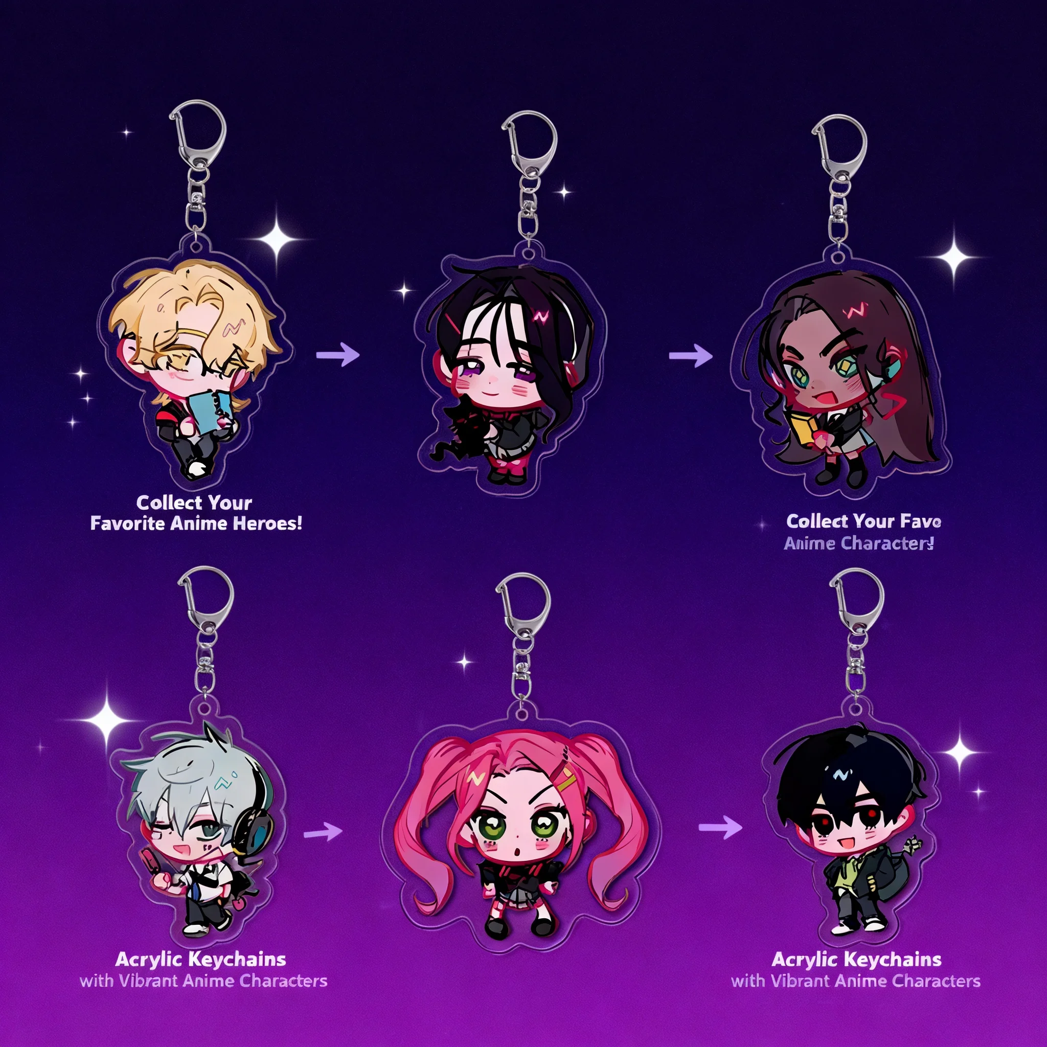 

Q Version Double Sided Acrylic Keychain Pendant with Unique Shape Stage Design Cross Border Ready Stock One Piece Dropshipping