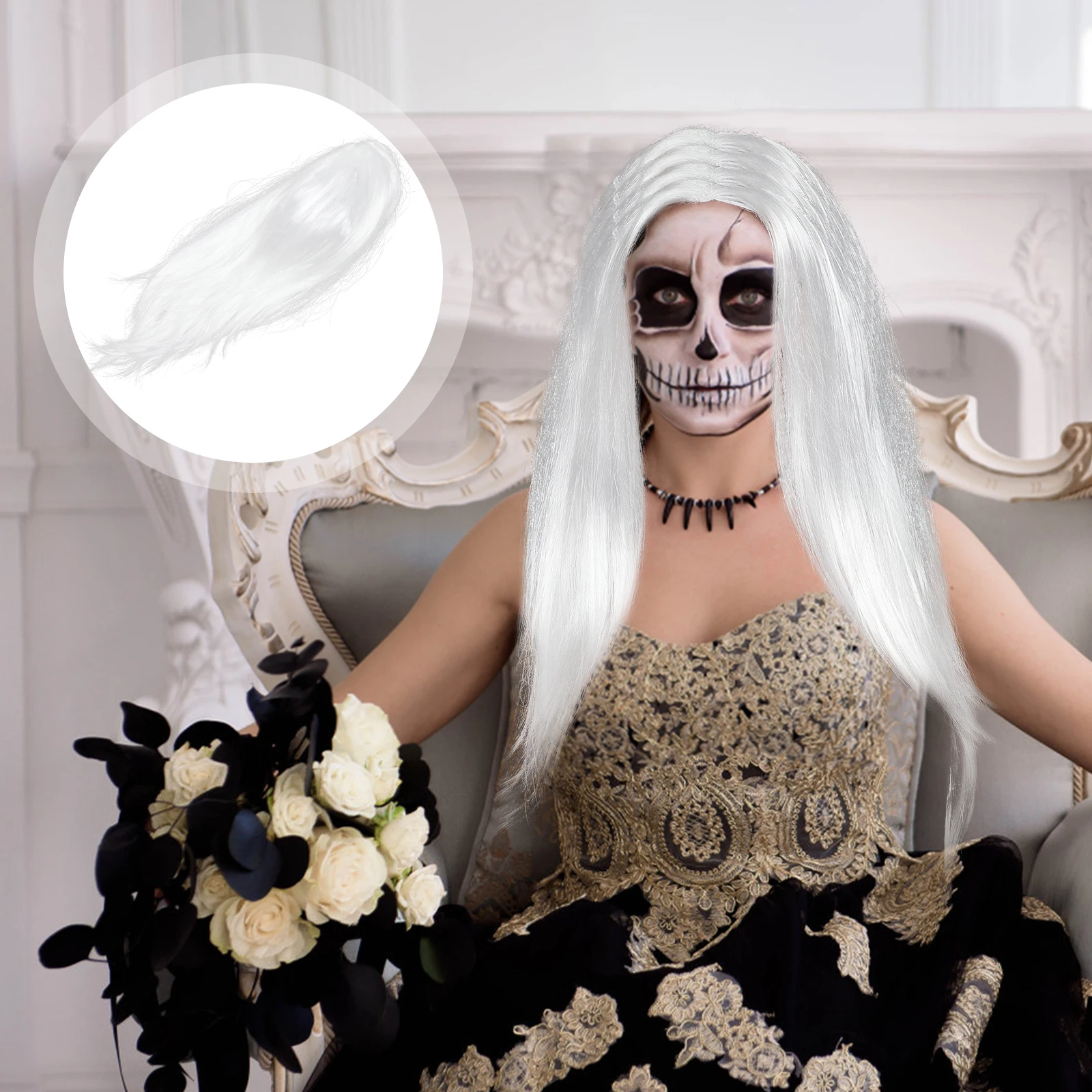 

Spooky For Halloween Cosplay Masquerade Party Costume Accessory Long Synthetic Hair Women Men Ghost Hair Costume Long Ghost
