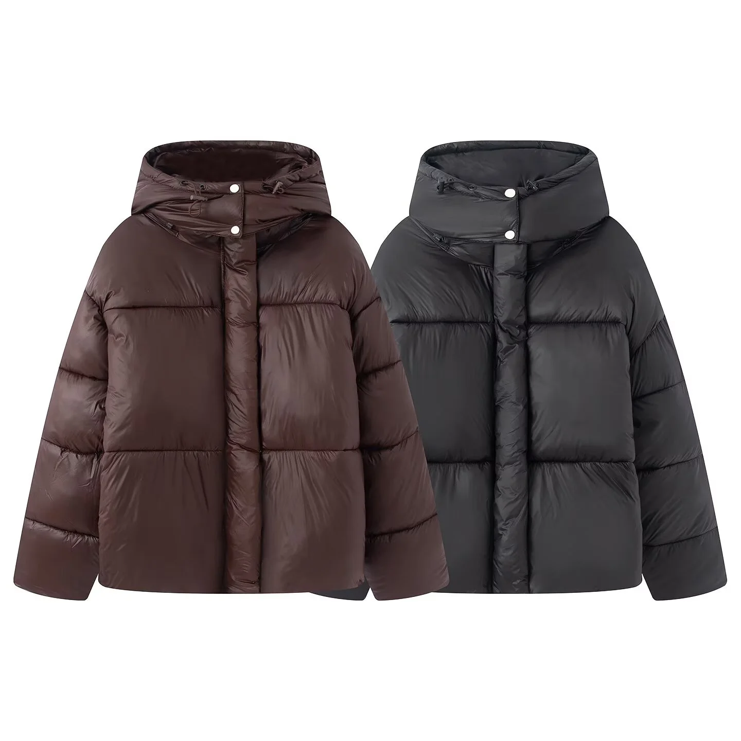 

2025 Winter New Women's Casual Fashionable Simple Design Zippered Stand Collar Hooded Long Sleeve Warm Thick Cotton Coat