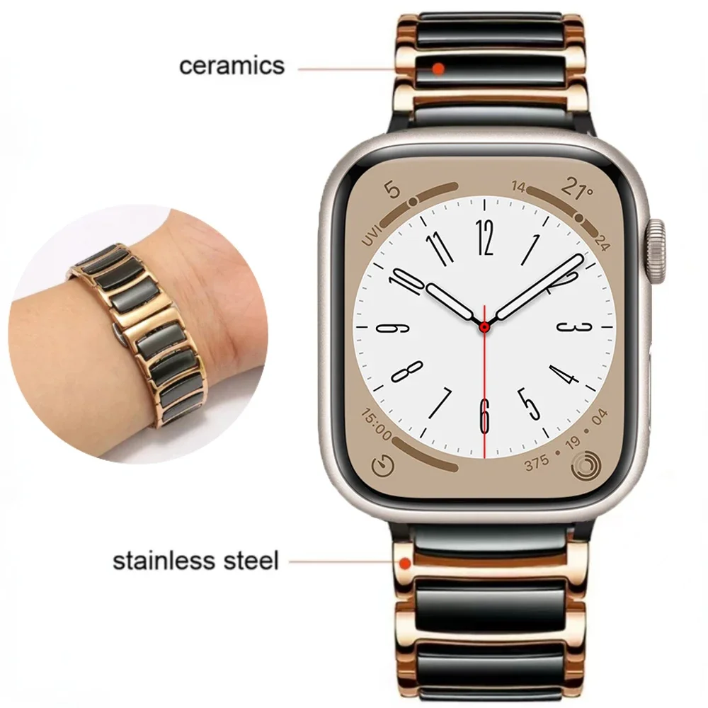 

Ceramic Strap For Apple Watch Band 45mm 41mm 44mm 40mm 46mm 42mm Ultra 49mm Metal Bracelet for iWatch Series 10 9 8 7 SE 6 5 4 3