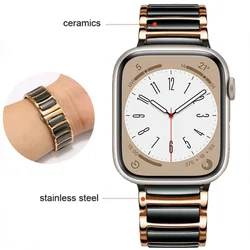 Ceramic Strap For Apple Watch Band 45mm 41mm 44mm 40mm 46mm 42mm Ultra 49mm Metal Bracelet for iWatch Series 10 9 8 7 SE 6 5 4 3