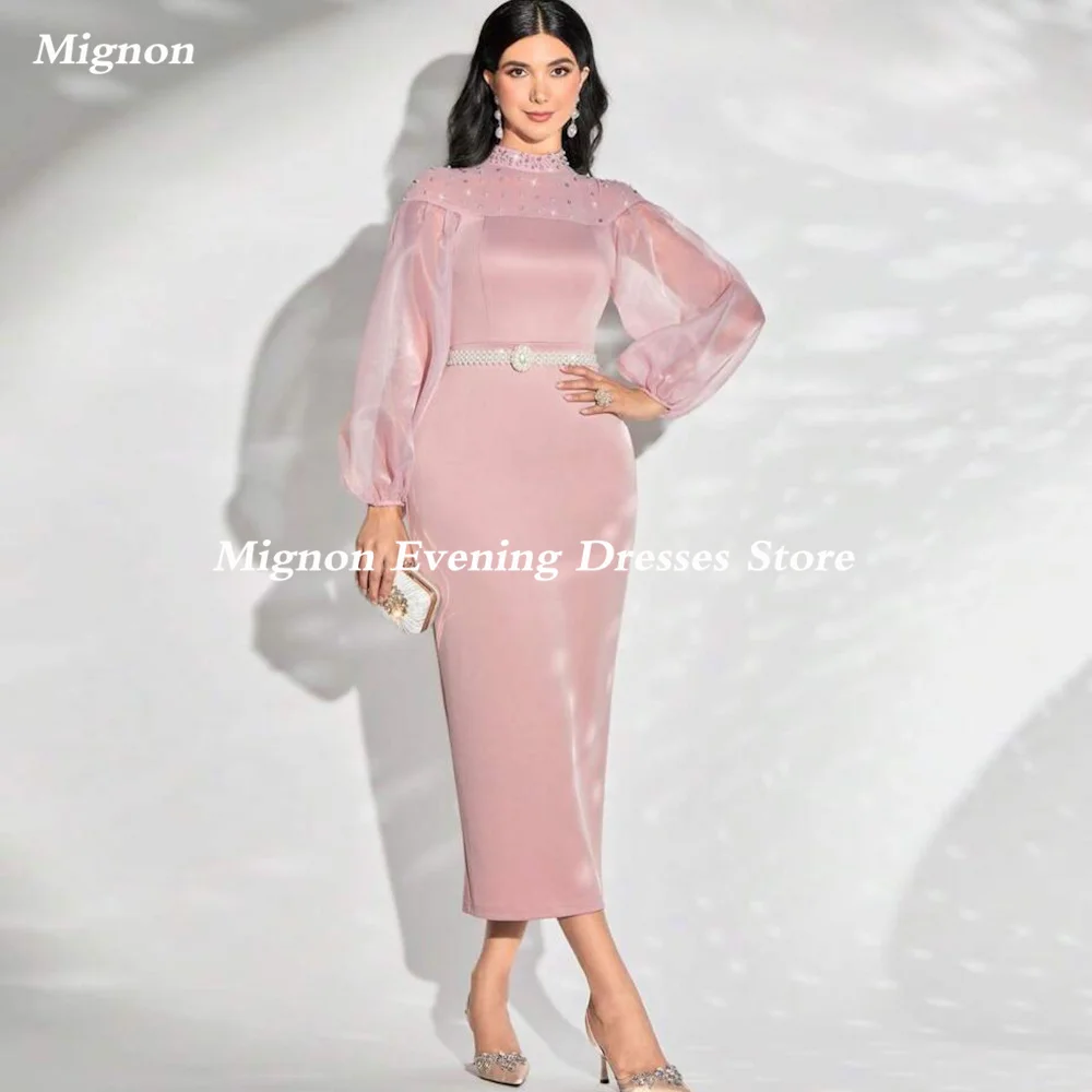 

Mignon Satin Mermaid Scoop Neckline Lace Ruffle Prom Gown Tea-length Formal Elegant Evening Party Dress for Women 2023
