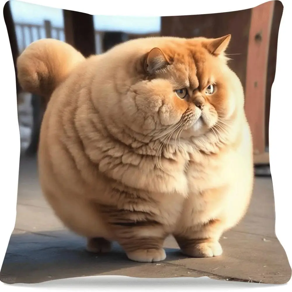 Stylish Fat Cat Pillow Cover, Soft Comfortable Fabric, Zipper Closure Machine Washable Cushion Case for Home Sofa Bedroom Decor