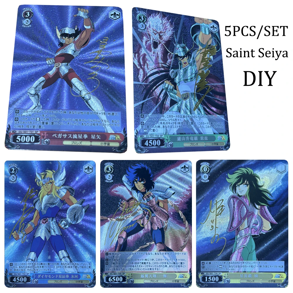 Saint Seiya DIY 5PCS/SET Tenma Diiamond Dust shouryuukenn Fold glitter foil stamping signature collectible cards holiday gifts