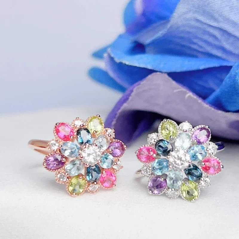 موضة الطبيعية توباز سيترين جمشت مويسانيتي خواتم s925 فضة السيدات خواتم مجوهرات فاخرة أحجار كريمة مختلفة