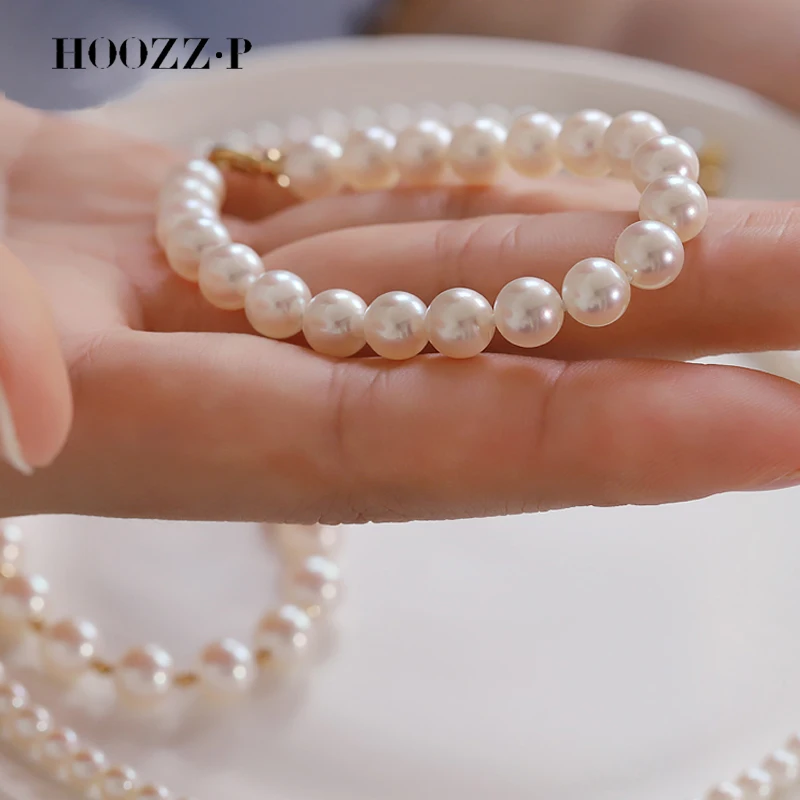 Akoya Pearl Bracelets For Women Natural 6.5-7mm Japanese Sea Cultured Pearls 14K Yellow Gold Gifts For Wedding Girl Women'S Gala