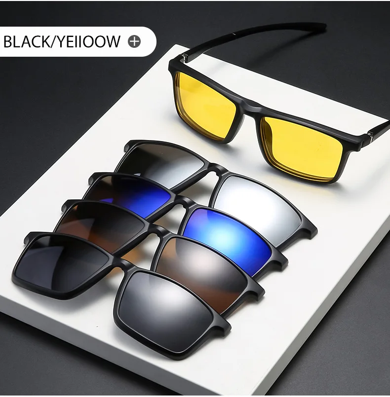 VCKA 6-in-1-Myopie-Brille mit Magnetclip, Sonnenbrille für Herren und Damen, quadratischer Rahmen, verschreibungspflichtig, kurzsichtig, Astigmatismus – 0,5 bis -10 – Detail 11