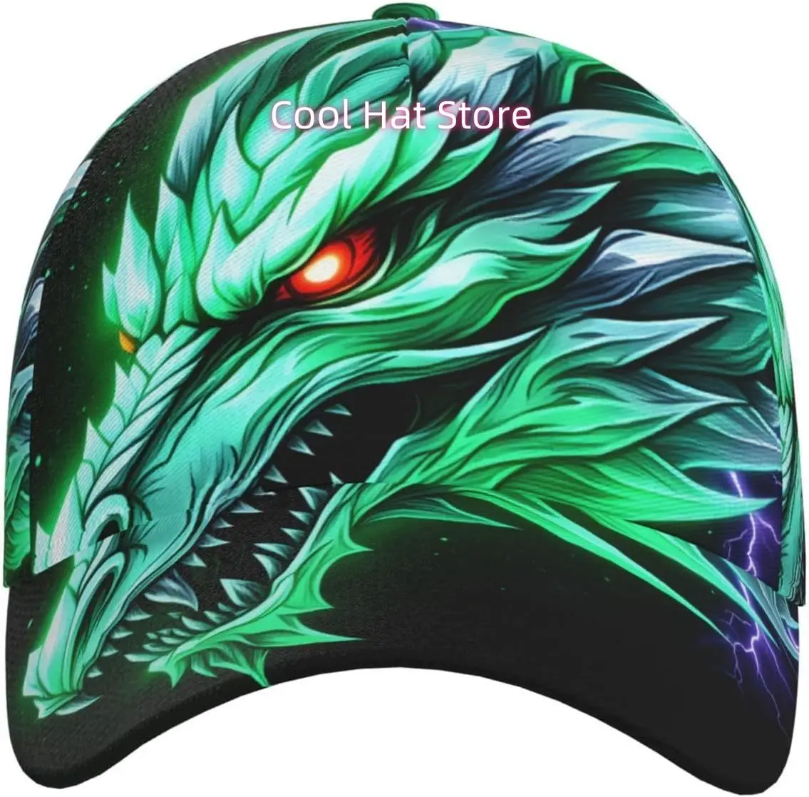 Fierce Electric Dragon Pattern Baseball Cap Adjustable Cotton Baseball Hat for Sports, Outdoor, Travel Gifts for Men Black