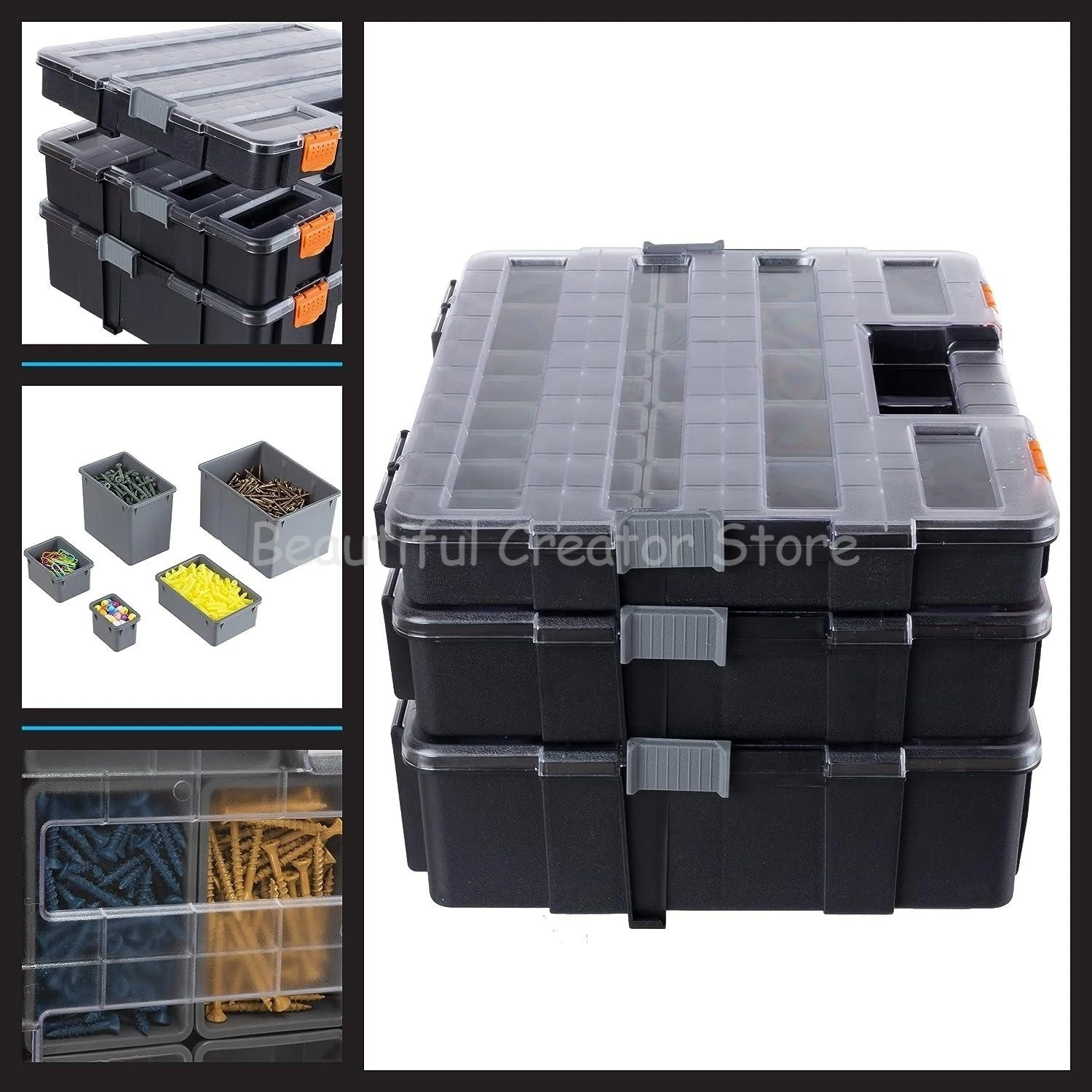 Stacking Tool Box Organizer Box Protable Hardware Tool Storage box Garage Plastic Toolbox Parts Suitcase Screws tool Case box