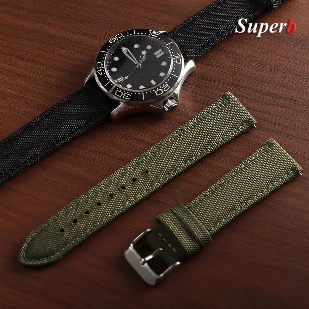 20 مللي متر 22 مللي متر مقاوم للماء Sailcloth حزام ساعة اليد قسط الوجهين النايلون حزام الساعات الإفراج السريع الفرقة الرياضة حزام للرجال
