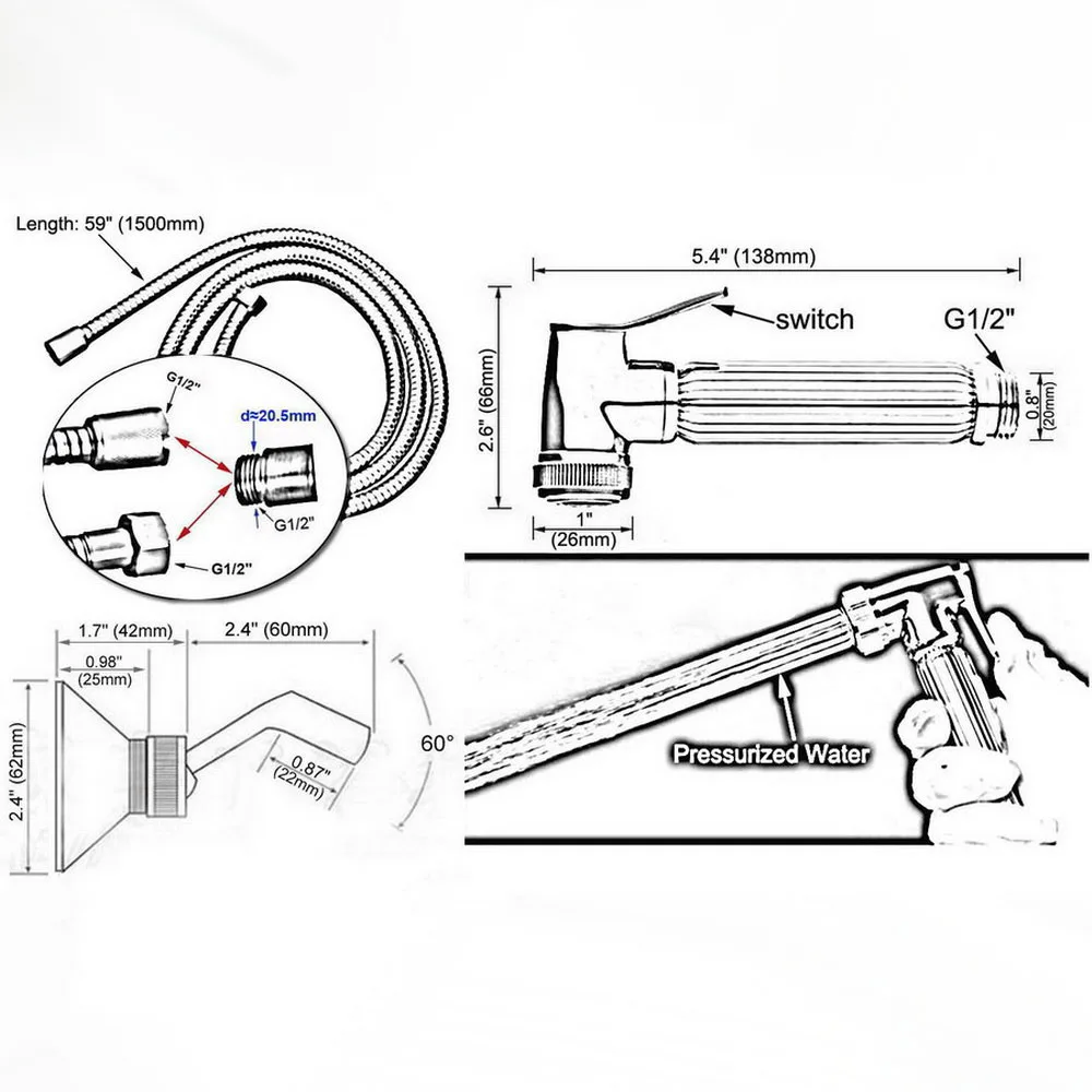 Red Copper Hand Held Women Bidet Body Clean Toilet Flushing Gun Faucet Spray & 1.5 m Hose shower set & Bracket Nhh141