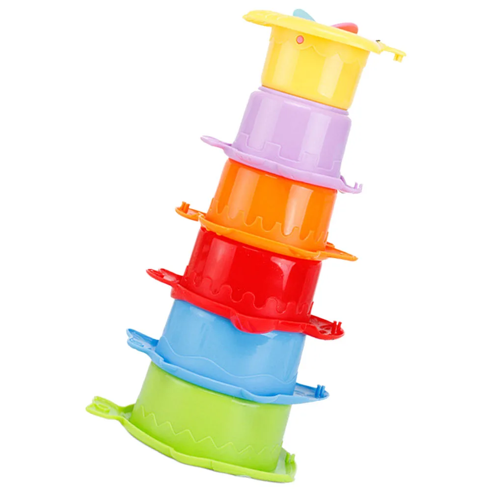 6 pezzi da bagno impilabili oceano tema nidificazione per bambini tazze stack educative per bambini tazze da bagno da spiaggia per bambini design del fumetto galleggiante
