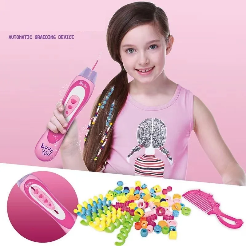 Beads Toys Hair Braider Device Girl Play House Creative Beaded Hair Bracelet Toy Necklace Making Kit Wig Comb Dressing Toy Gifts