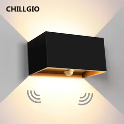 CHILLGIO-luces de pared con Sensor de movimiento para exteriores, lámpara impermeable para decoración de porche y jardín, iluminación LED de aluminio brillante para interiores y hogares IP65