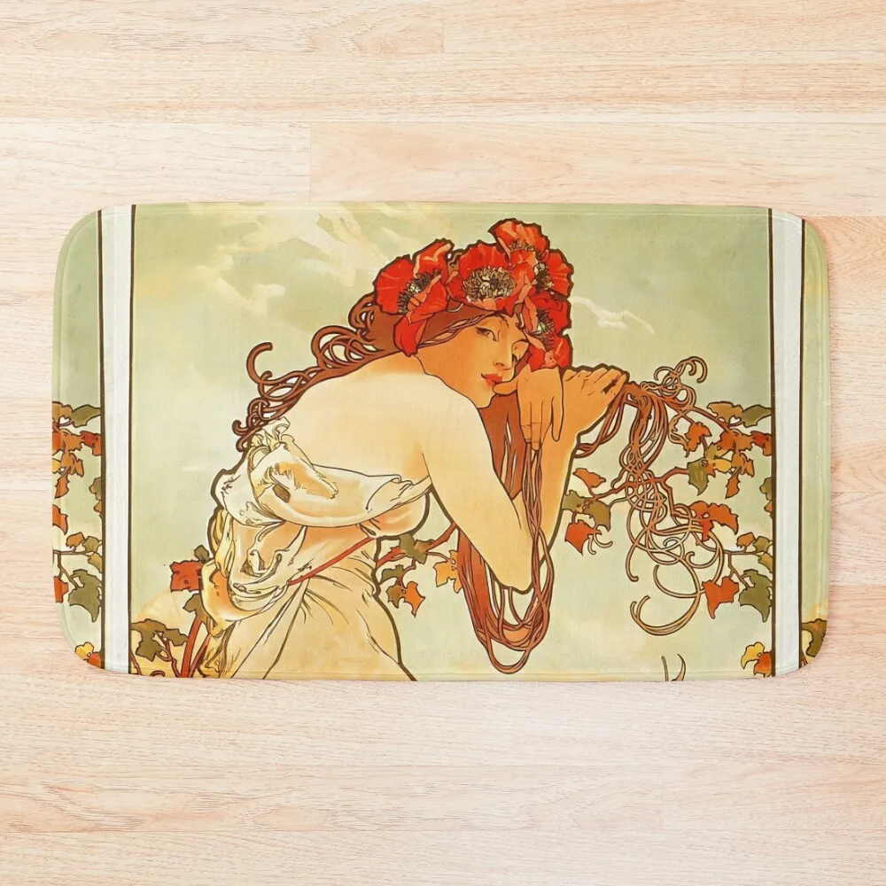 

Alphonse Mucha, Summer, 1896, Art Nouveau Bath Mat Carpets For The Bathroom Slip-Resistant Absorbent Bathroom Mat