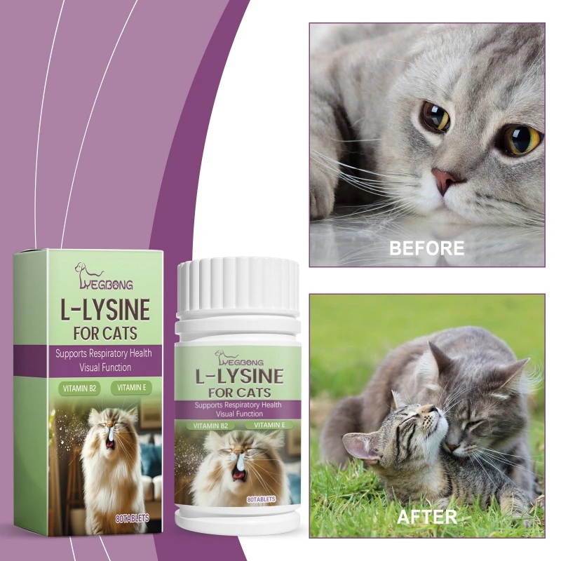 Cats L Lysine 80 Tablets Nutritional Chewable Tablets for Respiratory Health Supports Cats Immune Improvement Supplement