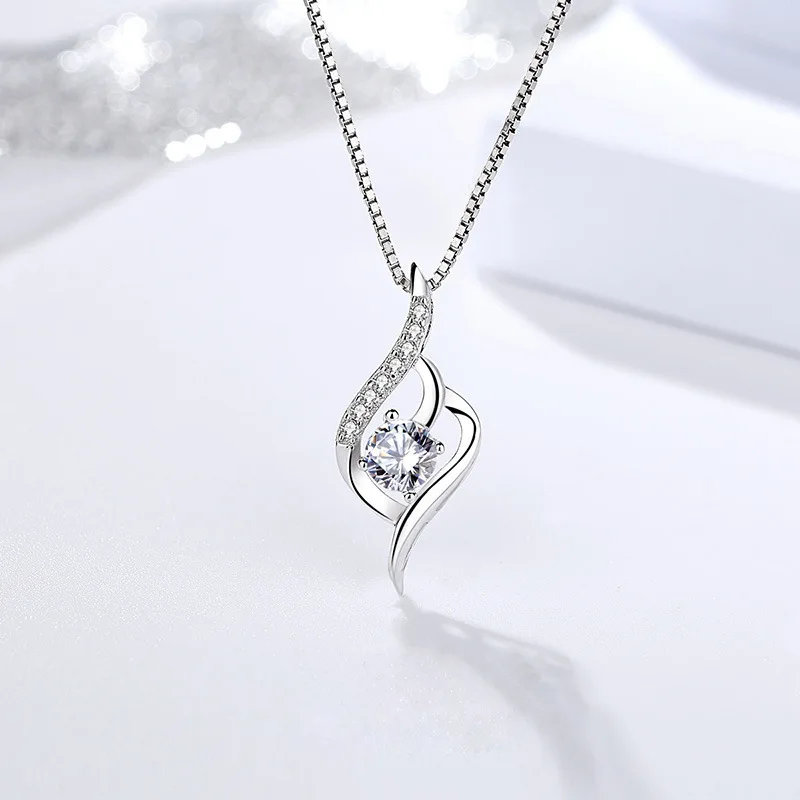 925 Sterling Silber Halskette für Damen mit Zirkonia und Weißgold-Beschichtung, Labor-Diamant-Schmuck, Hochzeits-Anhänger