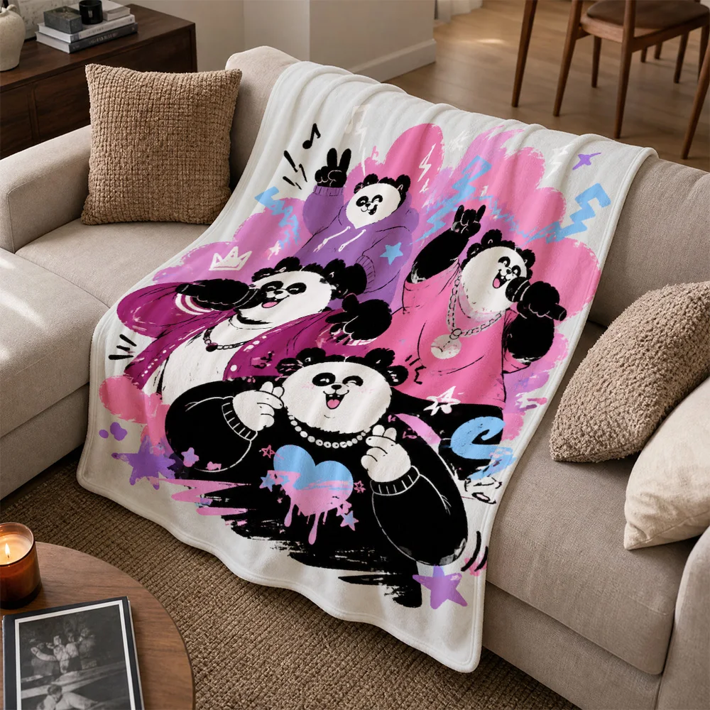 Adorable Panda Cartoon Throw Blanket for Sofa Couch Living Room Decor Cozy Fleece Plush Winter Gift Cute Animal Pattern Decor Th