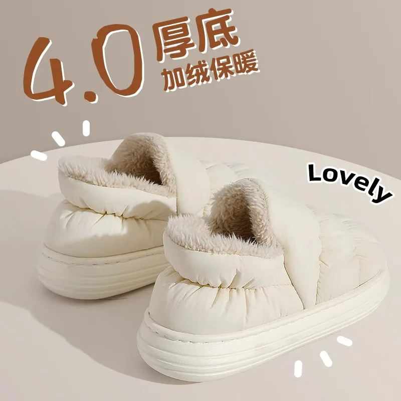 Litfun Winter Down Fabric Women's Slippers Platform EVA Foam Home Slides Indoor Boots Plush Lining Outdoor Women's Cotton Shoes