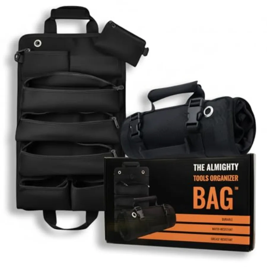 

Heavy Duty Roll-Up Tool Organizer Bag with Detachable Pouches Tool Bag for Handyman Electrician Mechanic Plumber Carpenter Gara