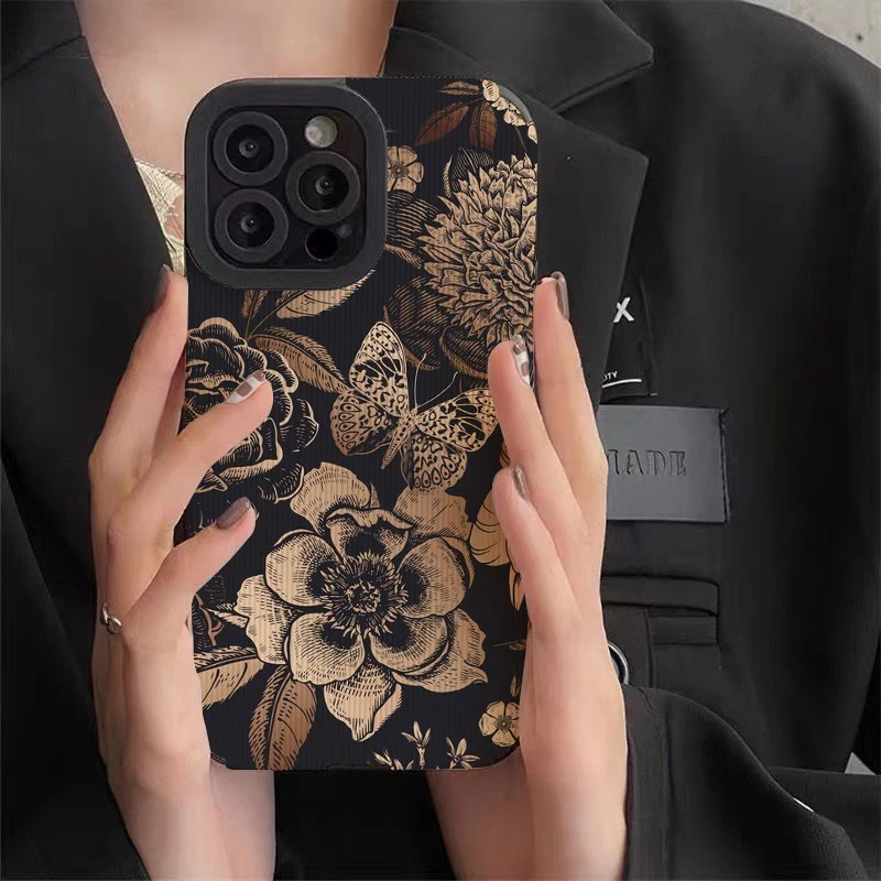 Retro Golden Butterfly Phone Case for Iphone 11 Pro Max 12 13 Iphone 14 Pro Max Iphone 15 Pro Max Case